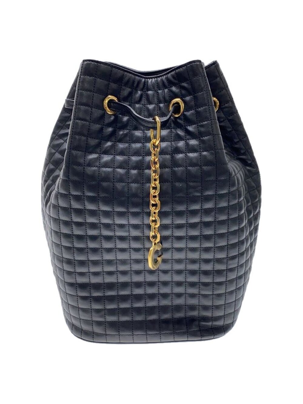 Celine C Charm Drawstring Bag Backpack Hobo Rucksack Black